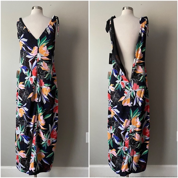 NWT LuLu's Black Tropical Floral Vacation Tie Sleeves A Line Maxi Dress Womens S - Picture 3 of 8